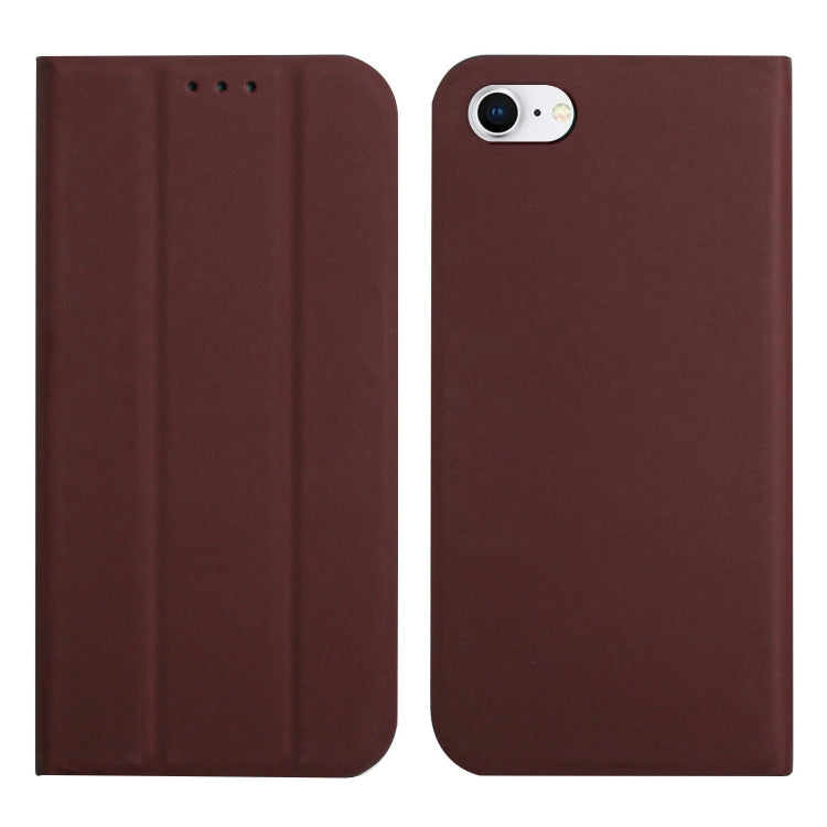 For iPhone SE 2022 / SE 2020 / 8 / 7 3-Folding Ultrathin Skin Feel Magnetic Solid Color Horizontal Flip Leather Case with Holder
