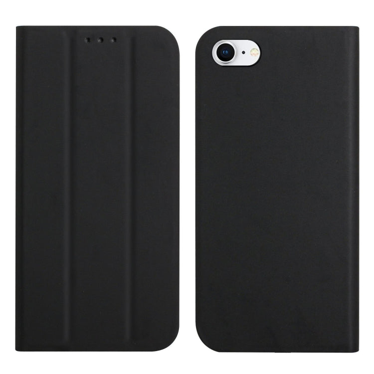 For iPhone SE 2022 / SE 2020 / 8 / 7 3-Folding Ultrathin Skin Feel Magnetic Solid Color Horizontal Flip Leather Case with Holder