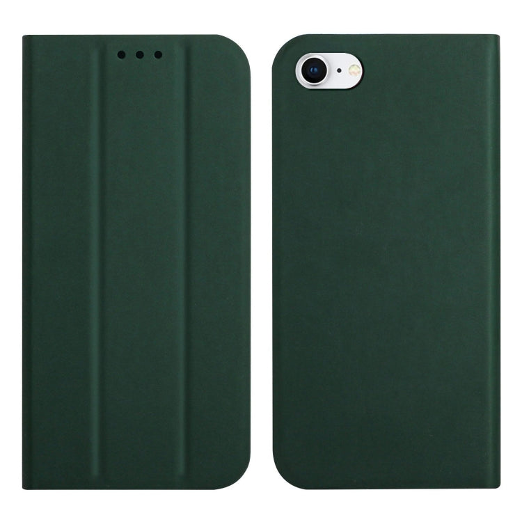 For iPhone SE 2022 / SE 2020 / 8 / 7 3-Folding Ultrathin Skin Feel Magnetic Solid Color Horizontal Flip Leather Case with Holder