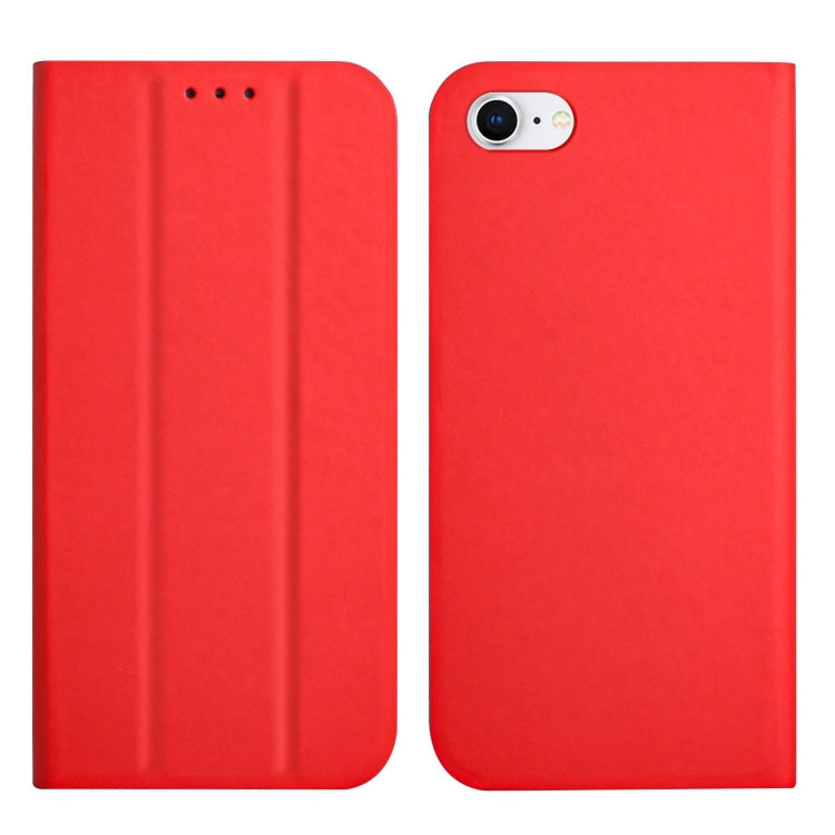 For iPhone SE 2022 / SE 2020 / 8 / 7 3-Folding Ultrathin Skin Feel Magnetic Solid Color Horizontal Flip Leather Case with Holder