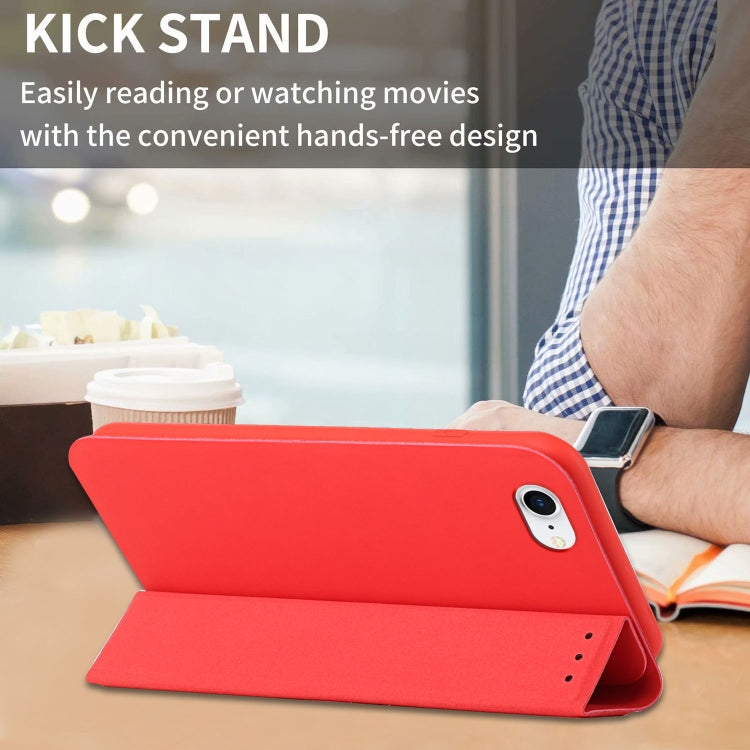 For iPhone SE 2022 / SE 2020 / 8 / 7 3-Folding Ultrathin Skin Feel Magnetic Solid Color Horizontal Flip Leather Case with Holder