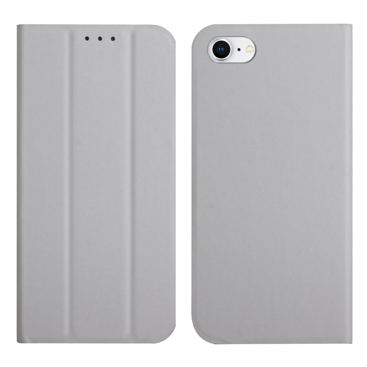 For iPhone SE 2022 / SE 2020 / 8 / 7 3-Folding Ultrathin Skin Feel Magnetic Solid Color Horizontal Flip Leather Case with Holder