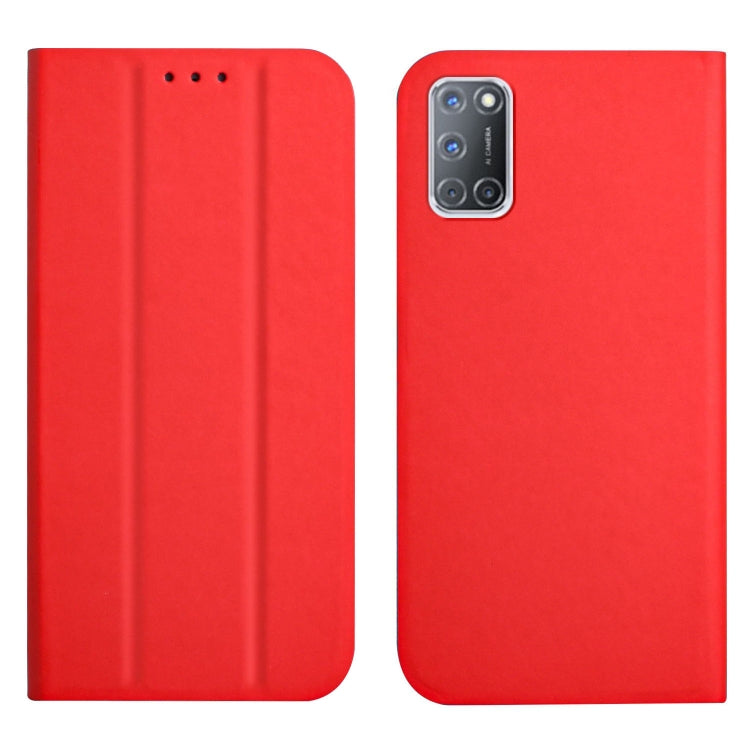 For OPPO A52 / A72 / A92 3-Folding Ultrathin Skin Feel Magnetic Solid Color Horizontal Flip Leather Case with Holder