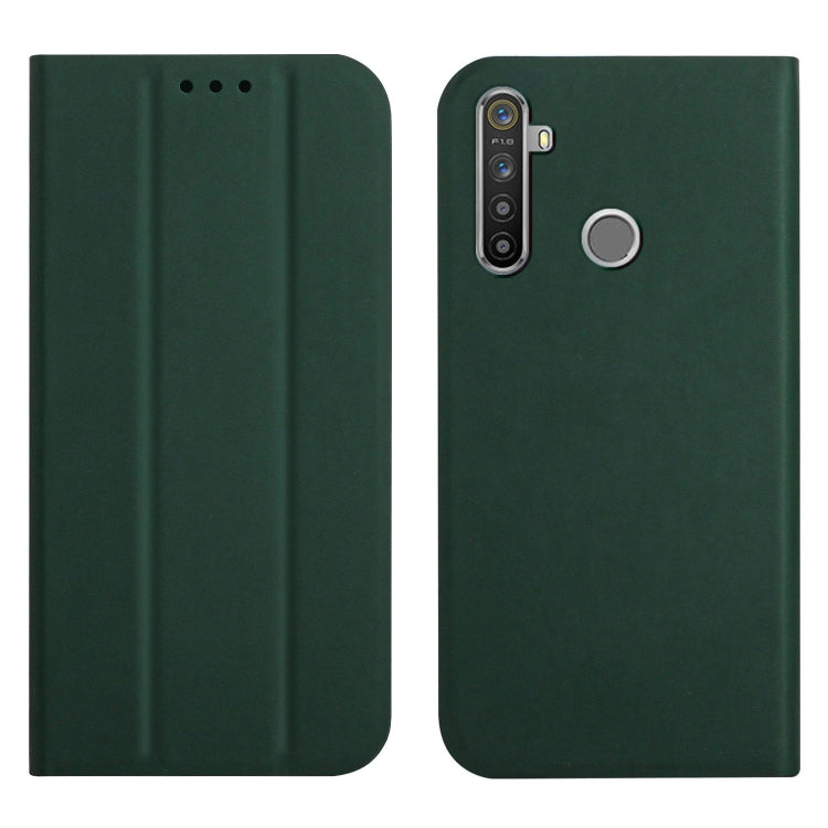 For OPPO Realme 5 / C3 3-Folding Ultrathin Skin Feel Magnetic Solid Color Horizontal Flip Leather Case with Holder