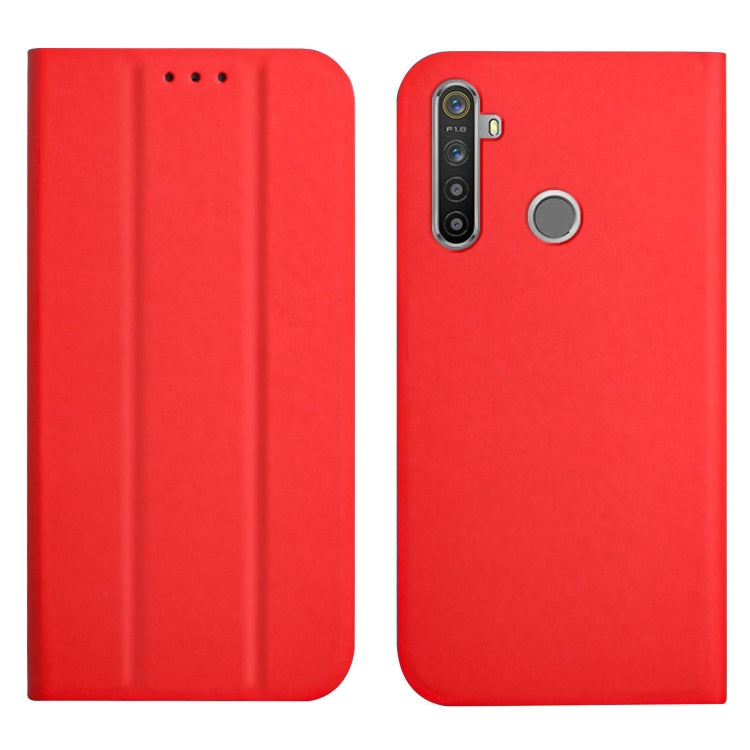 For OPPO Realme 5 / C3 3-Folding Ultrathin Skin Feel Magnetic Solid Color Horizontal Flip Leather Case with Holder