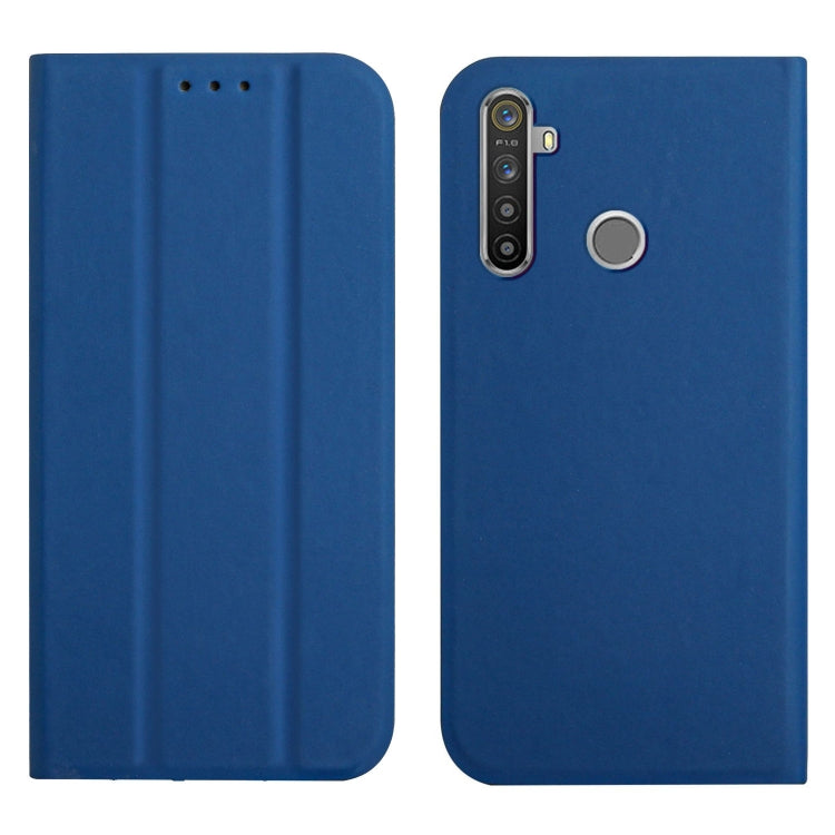 For OPPO Realme 5 / C3 3-Folding Ultrathin Skin Feel Magnetic Solid Color Horizontal Flip Leather Case with Holder
