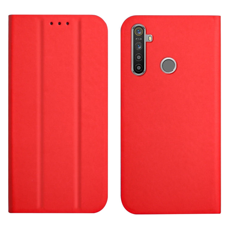 For OPPO Realme 6 / 6i 3-Folding Ultrathin Skin Feel Magnetic Solid Color Horizontal Flip Leather Case with Holder