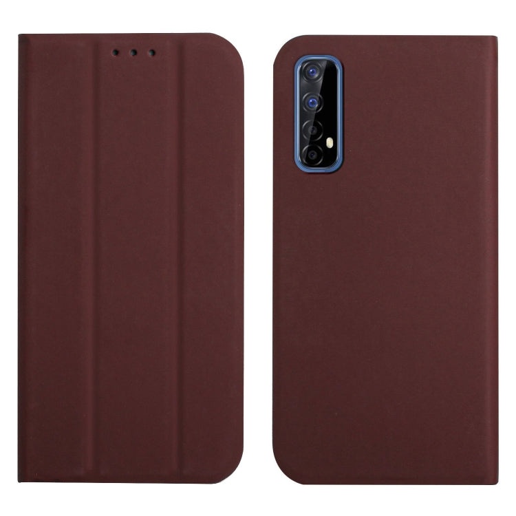 For OPPO Realme 7 3-Folding Ultrathin Skin Feel Magnetic Solid Color Horizontal Flip Leather Case with Holder