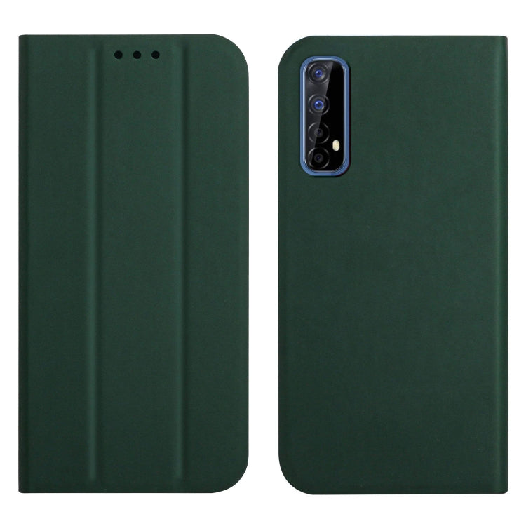 For OPPO Realme 7 3-Folding Ultrathin Skin Feel Magnetic Solid Color Horizontal Flip Leather Case with Holder