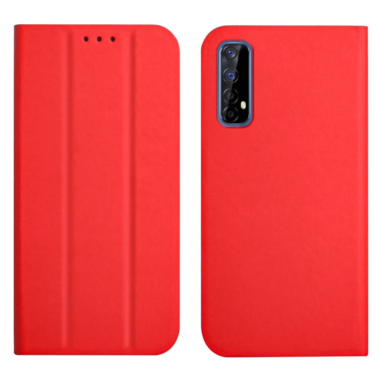 For OPPO Realme 7 3-Folding Ultrathin Skin Feel Magnetic Solid Color Horizontal Flip Leather Case with Holder