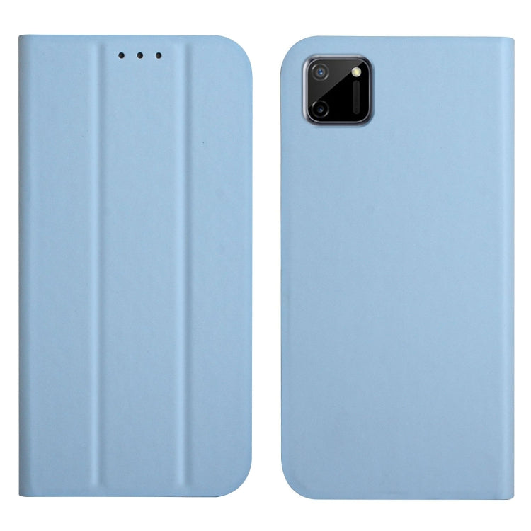 For OPPO Realme C11 3-Folding Ultrathin Skin Feel Magnetic Solid Color Horizontal Flip Leather Case with Holder