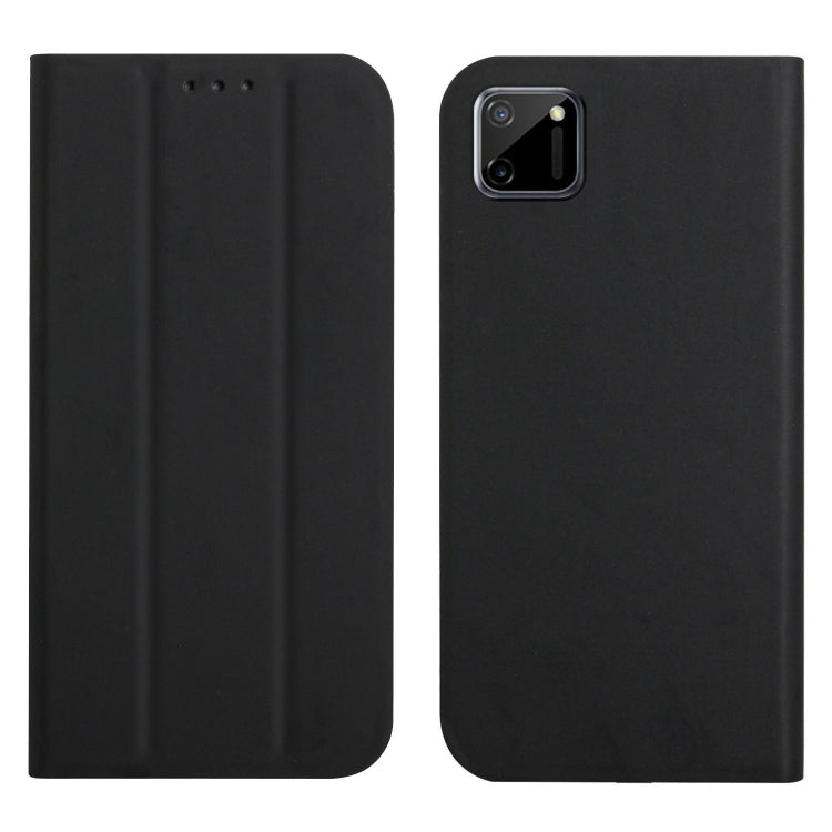 For OPPO Realme C11 3-Folding Ultrathin Skin Feel Magnetic Solid Color Horizontal Flip Leather Case with Holder