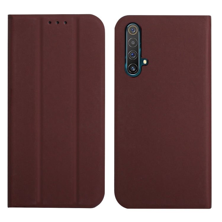 For OPPO Realme X3 / X50 5G 3-Folding Ultrathin Skin Feel Magnetic Solid Color Horizontal Flip Leather Case with Holder