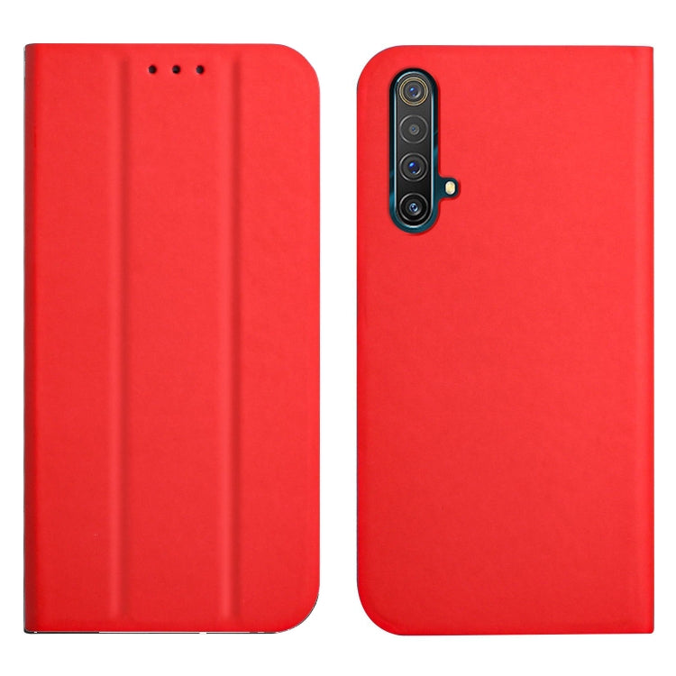 For OPPO Realme X3 / X50 5G 3-Folding Ultrathin Skin Feel Magnetic Solid Color Horizontal Flip Leather Case with Holder