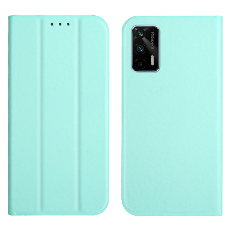 For OPPO Realme XT 3-Folding Ultrathin Skin Feel Magnetic Solid Color Horizontal Flip Leather Case with Holder