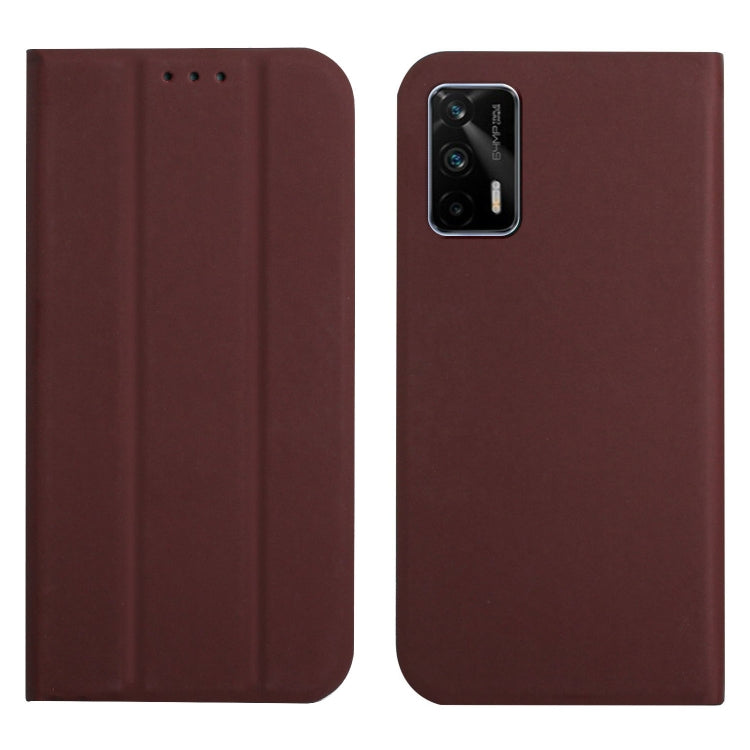 For OPPO Realme XT 3-Folding Ultrathin Skin Feel Magnetic Solid Color Horizontal Flip Leather Case with Holder