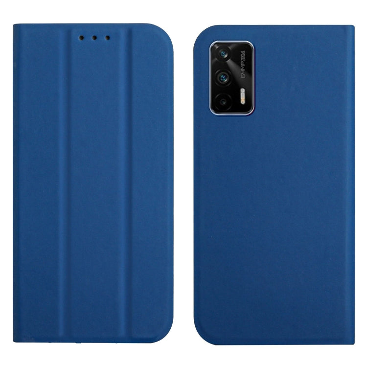 For OPPO Realme XT 3-Folding Ultrathin Skin Feel Magnetic Solid Color Horizontal Flip Leather Case with Holder