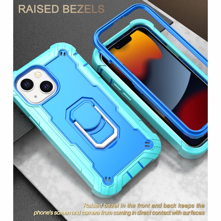 For iPhone 13 mini PC + Rubber 3-layers Shockproof Protective Case with Rotating Holder