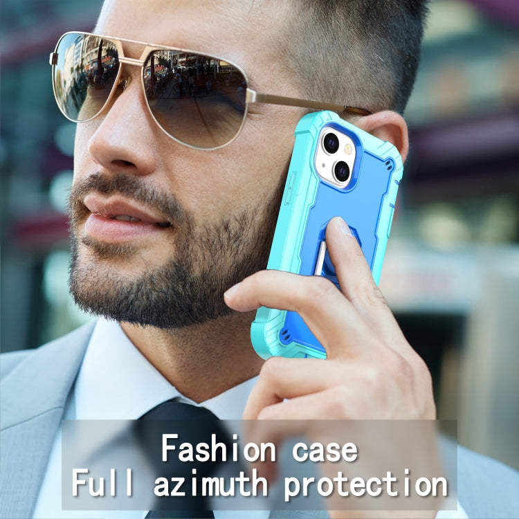 For iPhone 13 mini PC + Rubber 3-layers Shockproof Protective Case with Rotating Holder