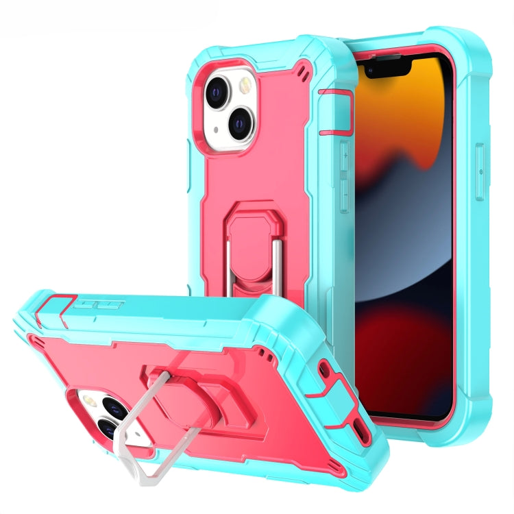 For iPhone 13 mini PC + Rubber 3-layers Shockproof Protective Case with Rotating Holder