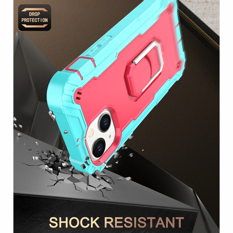 For iPhone 13 mini PC + Rubber 3-layers Shockproof Protective Case with Rotating Holder