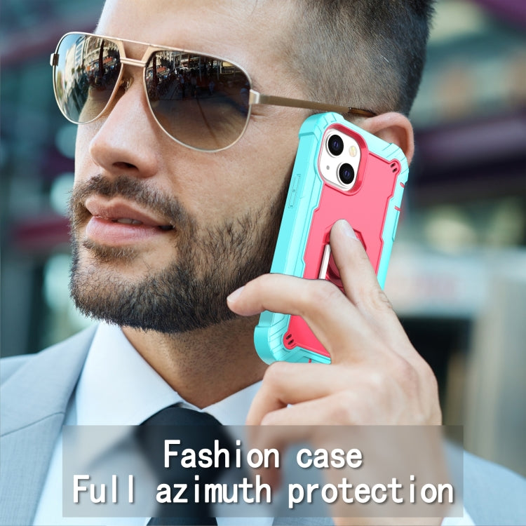 For iPhone 13 mini PC + Rubber 3-layers Shockproof Protective Case with Rotating Holder