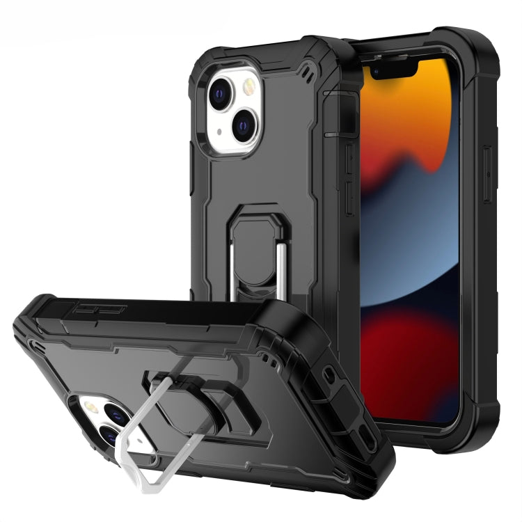 For iPhone 13 mini PC + Rubber 3-layers Shockproof Protective Case with Rotating Holder