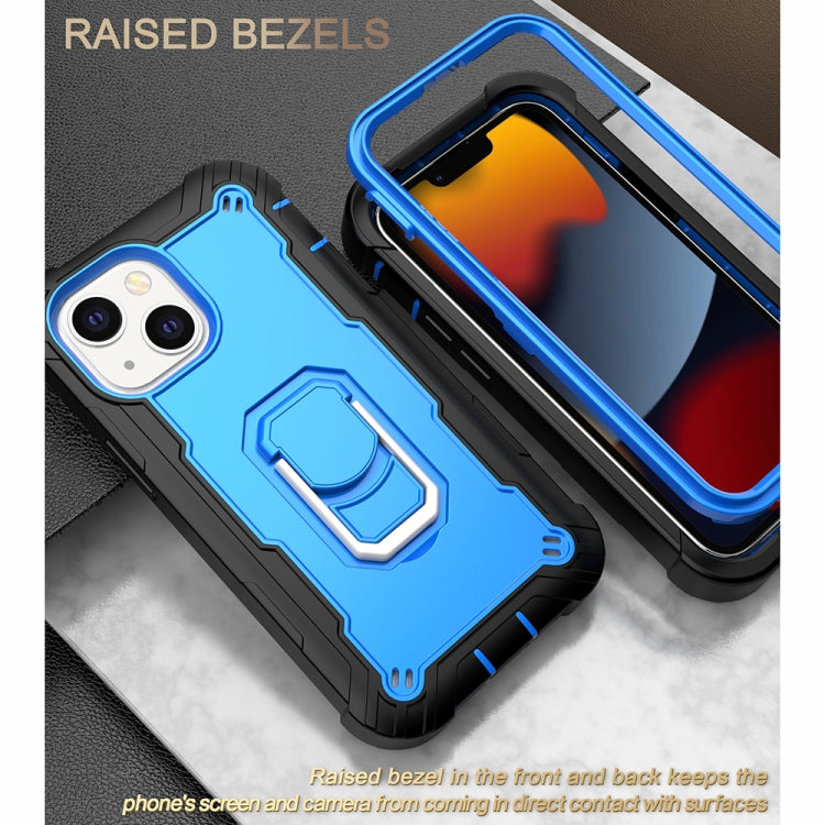 For iPhone 13 mini PC + Rubber 3-layers Shockproof Protective Case with Rotating Holder