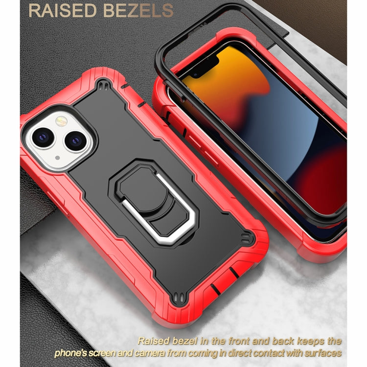 For iPhone 13 mini PC + Rubber 3-layers Shockproof Protective Case with Rotating Holder