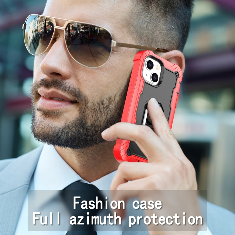 For iPhone 13 mini PC + Rubber 3-layers Shockproof Protective Case with Rotating Holder
