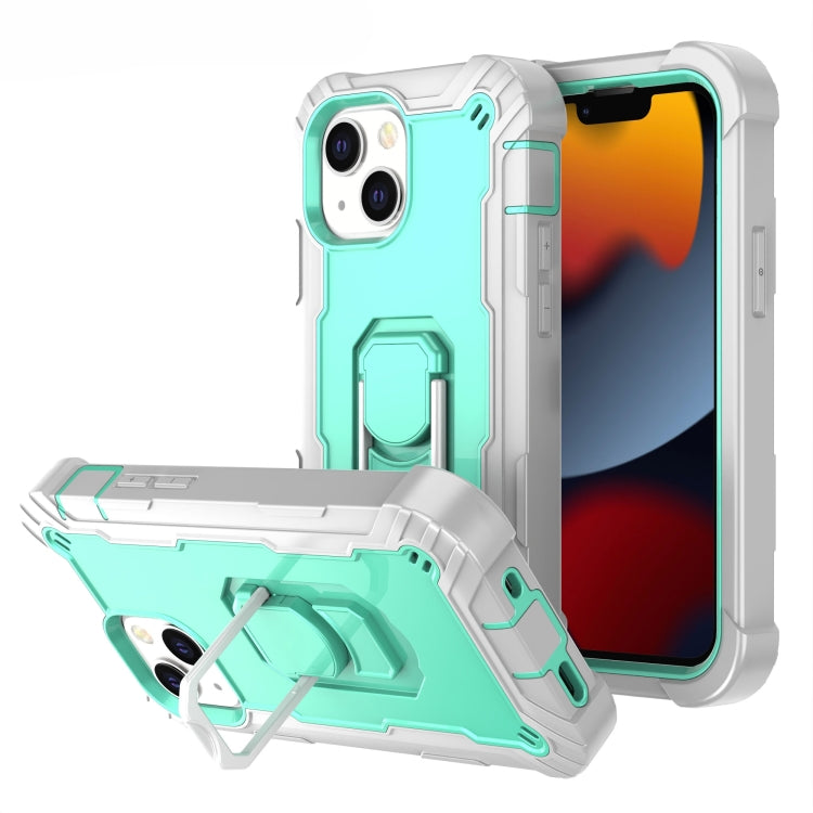 For iPhone 13 mini PC + Rubber 3-layers Shockproof Protective Case with Rotating Holder