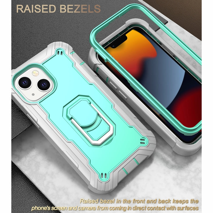 For iPhone 13 mini PC + Rubber 3-layers Shockproof Protective Case with Rotating Holder