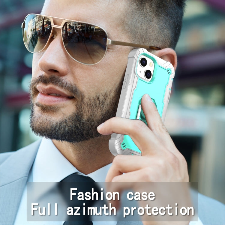 For iPhone 13 mini PC + Rubber 3-layers Shockproof Protective Case with Rotating Holder