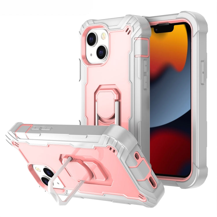 For iPhone 13 mini PC + Rubber 3-layers Shockproof Protective Case with Rotating Holder