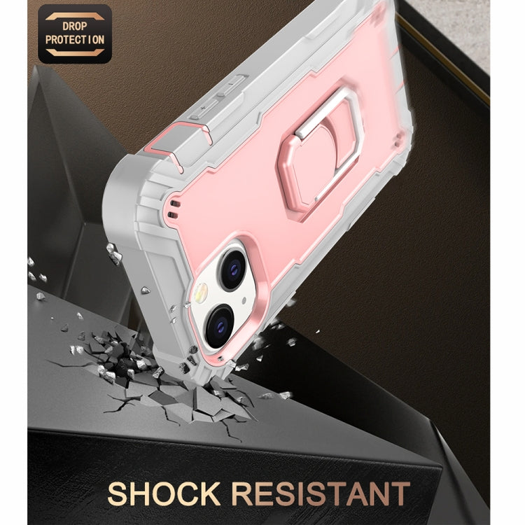 For iPhone 13 mini PC + Rubber 3-layers Shockproof Protective Case with Rotating Holder