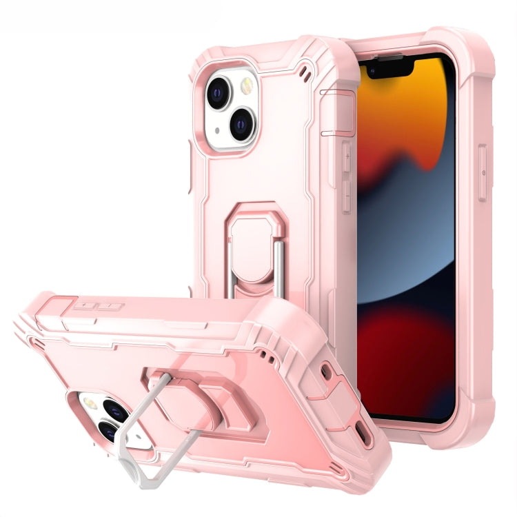 For iPhone 13 mini PC + Rubber 3-layers Shockproof Protective Case with Rotating Holder