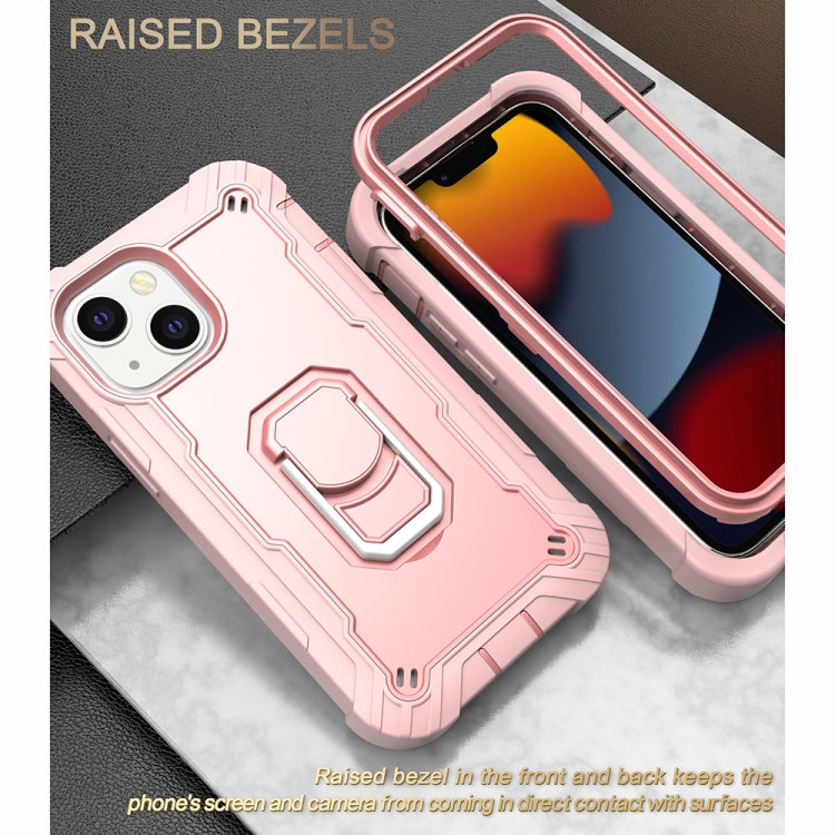 For iPhone 13 mini PC + Rubber 3-layers Shockproof Protective Case with Rotating Holder