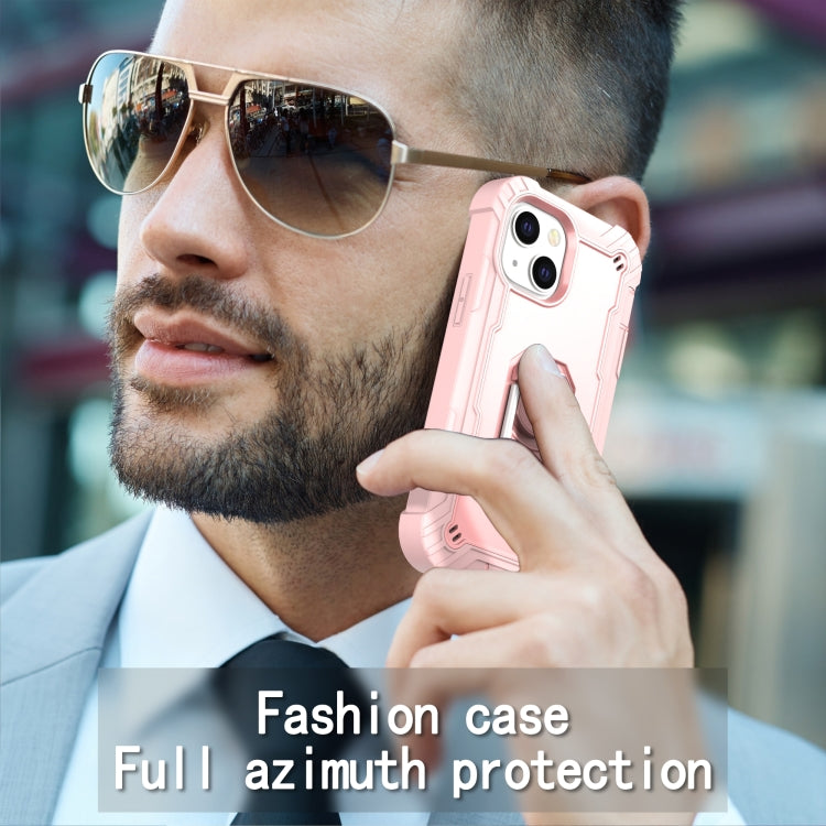 For iPhone 13 mini PC + Rubber 3-layers Shockproof Protective Case with Rotating Holder