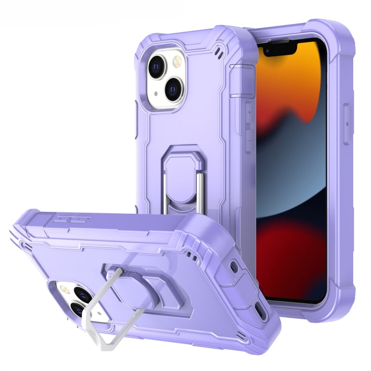 For iPhone 13 mini PC + Rubber 3-layers Shockproof Protective Case with Rotating Holder