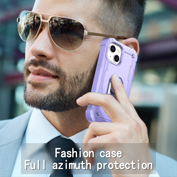 For iPhone 13 mini PC + Rubber 3-layers Shockproof Protective Case with Rotating Holder
