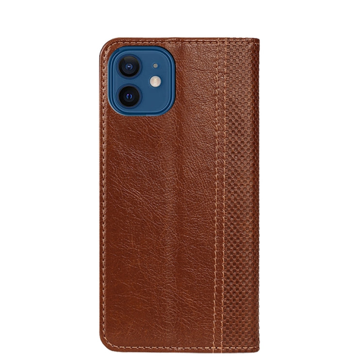 For iPhone 13 mini Grid Texture Magnetic PU + TPU Horizontal Flip Leather Case