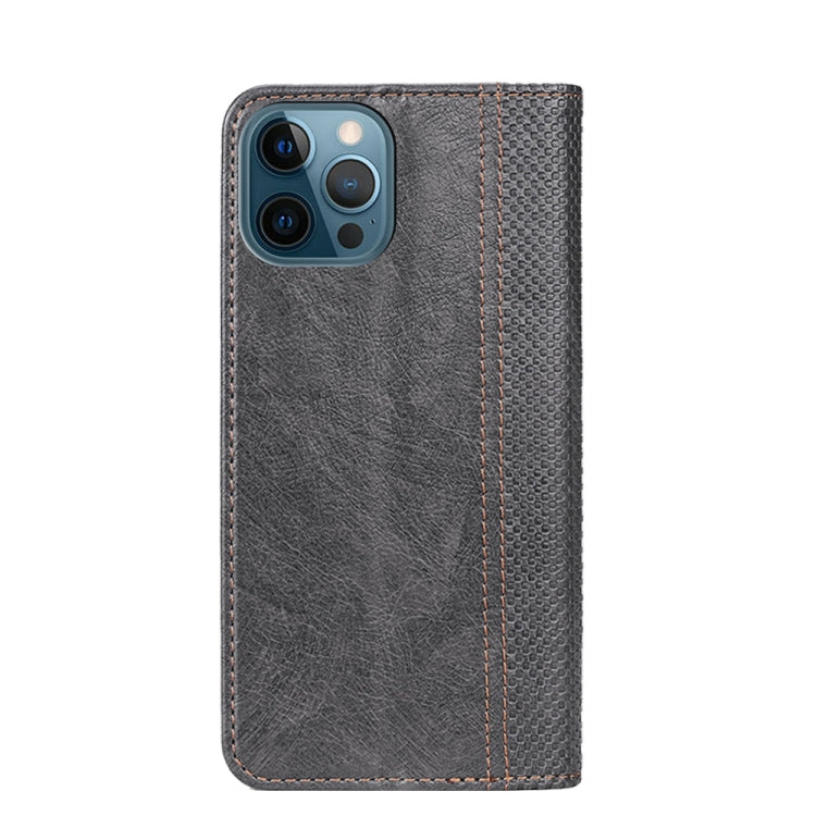 For iPhone 13 Pro Max Grid Texture Magnetic PU + TPU Horizontal Flip Leather Case