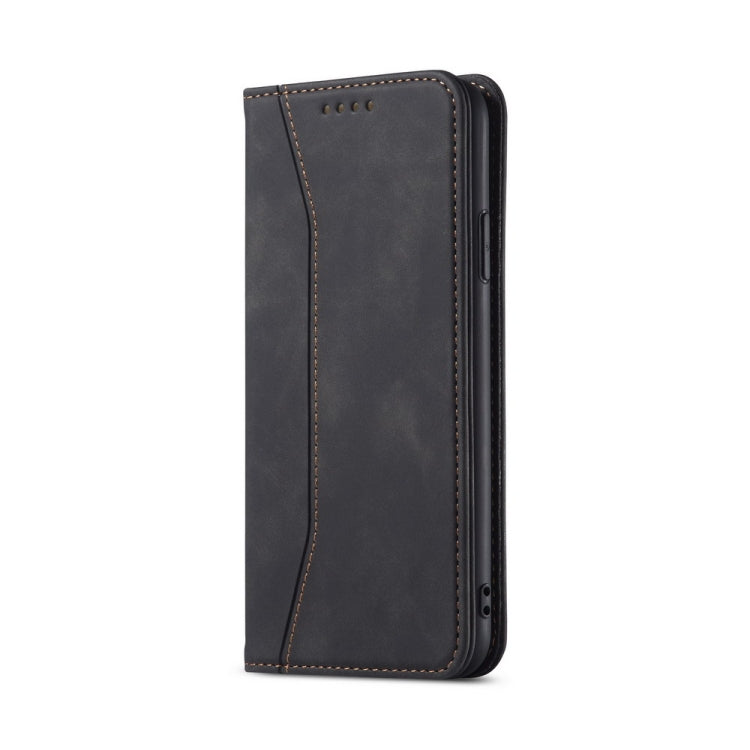 For iPhone 13 mini Skin-feel Calfskin Texture Magnetic Dual-Fold Horizontal Flip Leather Case with Holder & Card Slots & Wallet