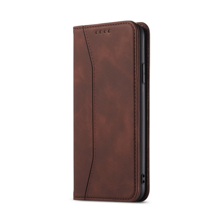 For iPhone 13 mini Skin-feel Calfskin Texture Magnetic Dual-Fold Horizontal Flip Leather Case with Holder & Card Slots & Wallet