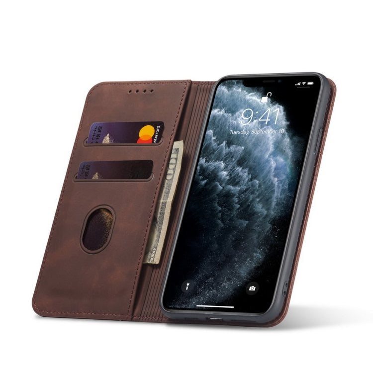For iPhone 13 mini Skin-feel Calfskin Texture Magnetic Dual-Fold Horizontal Flip Leather Case with Holder & Card Slots & Wallet