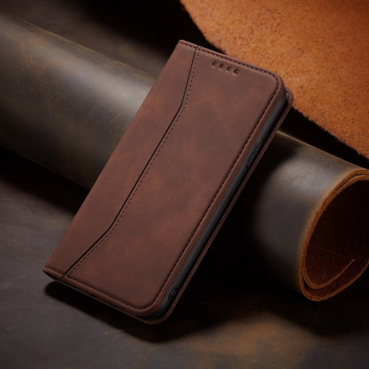 For iPhone 13 mini Skin-feel Calfskin Texture Magnetic Dual-Fold Horizontal Flip Leather Case with Holder & Card Slots & Wallet