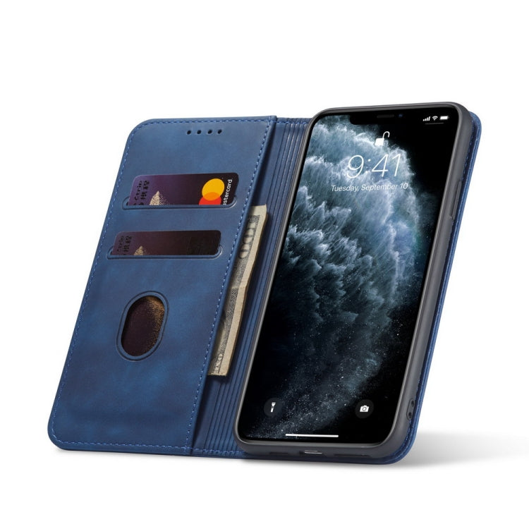 For iPhone 13 mini Skin-feel Calfskin Texture Magnetic Dual-Fold Horizontal Flip Leather Case with Holder & Card Slots & Wallet