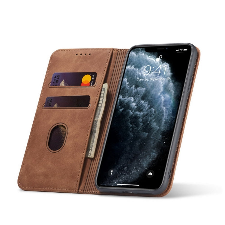 For iPhone 13 mini Skin-feel Calfskin Texture Magnetic Dual-Fold Horizontal Flip Leather Case with Holder & Card Slots & Wallet