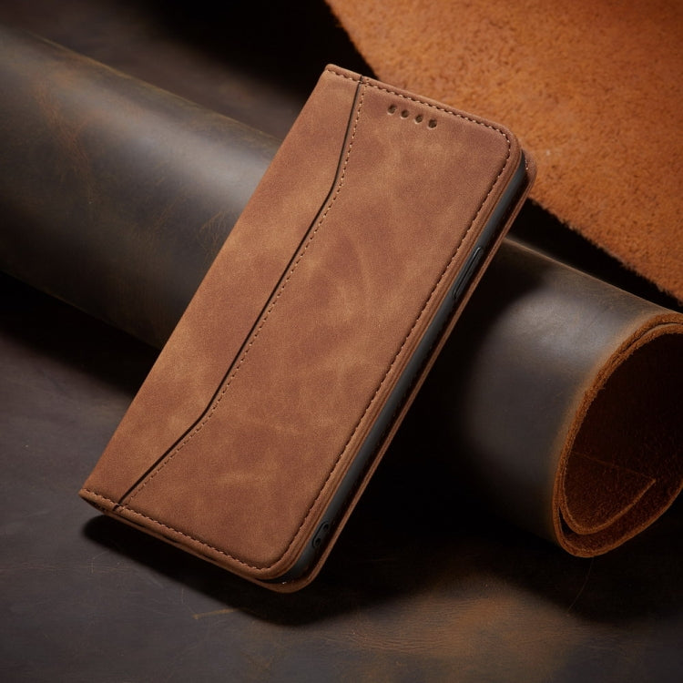 For iPhone 13 mini Skin-feel Calfskin Texture Magnetic Dual-Fold Horizontal Flip Leather Case with Holder & Card Slots & Wallet