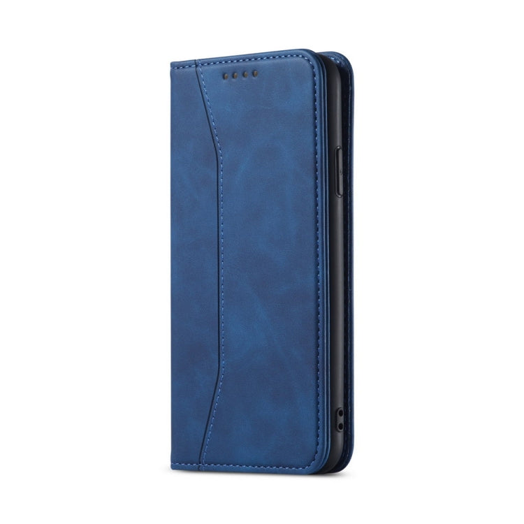 For iPhone 13 Skin-feel Calfskin Texture Magnetic Dual-Fold Horizontal Flip Leather Case with Holder & Card Slots & Wallet